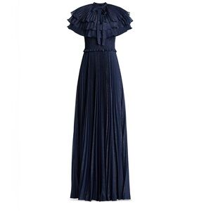 Zac Posen Elegant Navy Blue Pleated Dress
